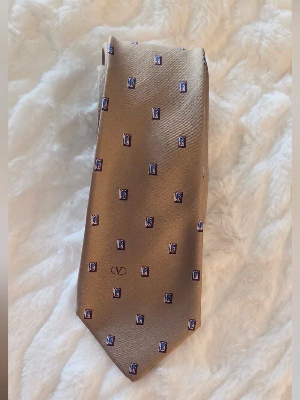 Valentino Cravatte Vintage Silk Tie with Blue Geometric Accents